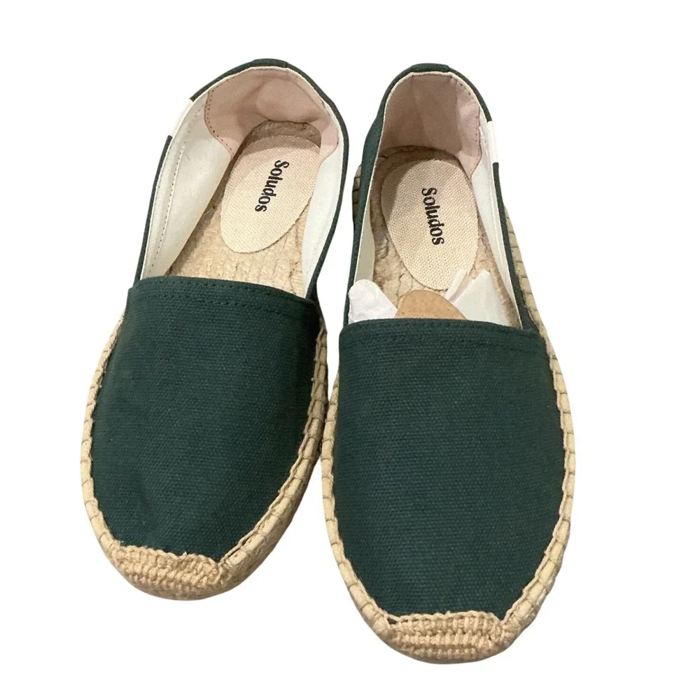 NEW Soludos Dali Original Espadrilles US 6 6.5 Forest Green Canvas Slip On Shoes